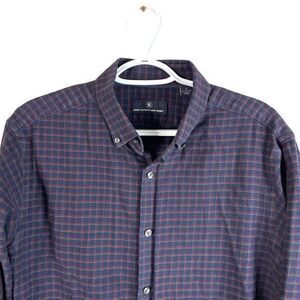 Hart Schaffner Marx Flannel Shirt Mens Large Blue Check Heavy Cotton Button Down